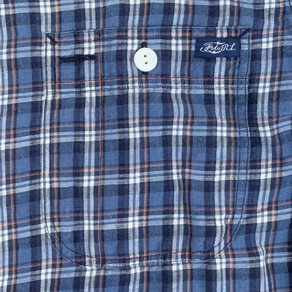 Polo Ralph Lauren Long Sleeved Linen‎ Blend Workshirt Blue Plaid Men's Small